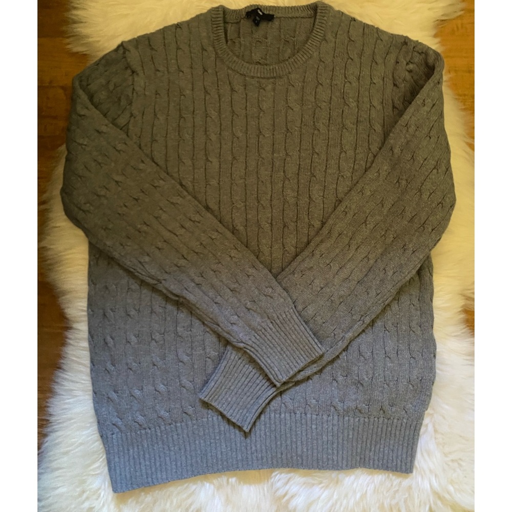 GAP Men’s Gray Cable Knit Thick Cotton Crewneck Fisherman’s Pullover Swe… - Picture 3 of 8